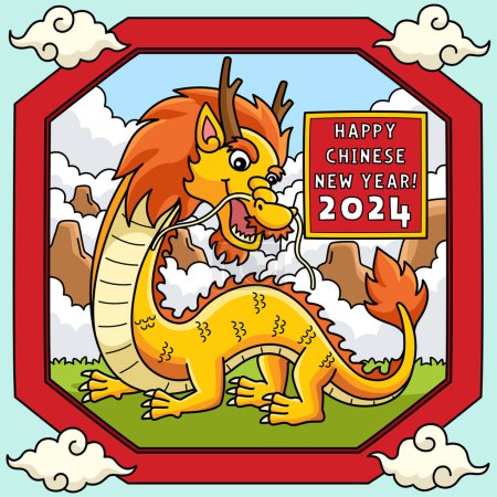 Illustration for This cartoon clipart shows a Happy Chinese New Year 2024 illustration. - Royalty Free Image