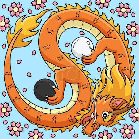 Illustration for This cartoon clipart shows a Year of the Dragon Yin Yang illustration. - Royalty Free Image