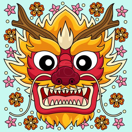 This cartoon clipart shows a Year of the Dragon Face illustration.