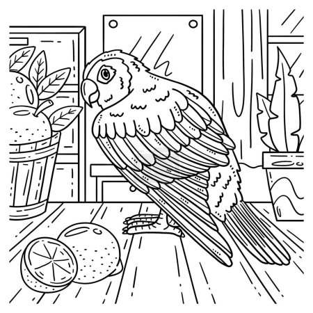 Illustration for A cute and funny coloring page of a Conure Bird. Provides hours of coloring fun for children. To color, this page is very easy. Suitable for little kids and toddlers. - Royalty Free Image