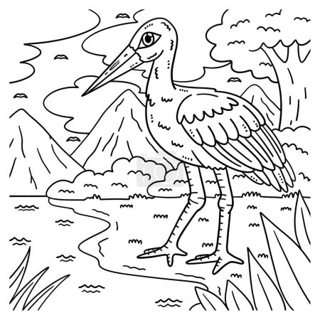 Ilustración de Una página para colorear lindo y divertido de un pájaro cigüeña blanca. Proporciona horas de diversión para colorear para los niños. Para colorear, esta página es muy fácil. Apto para niños pequeños y niños pequeños. - Imagen libre de derechos