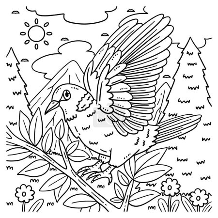 Illustration for A cute and funny coloring page of a Ring-Necked Dove Bird. Provides hours of coloring fun for children. To color, this page is very easy. Suitable for little kids and toddlers. - Royalty Free Image