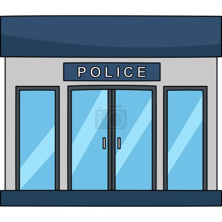 Téléchargez les illustrations : Ce clipart de bande dessinée montre une illustration du poste de police. - en licence libre de droit