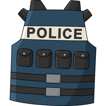 Téléchargez les illustrations : Ce clipart de dessin animé montre une illustration de gilet pare-balles de la police. - en licence libre de droit