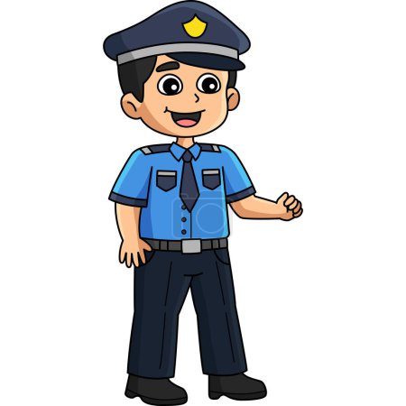 Téléchargez les illustrations : Ce clipart de bande dessinée montre une illustration Happy Policeman. - en licence libre de droit