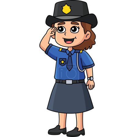 Téléchargez les illustrations : Ce clipart de bande dessinée montre une illustration de Policewoman Salute. - en licence libre de droit