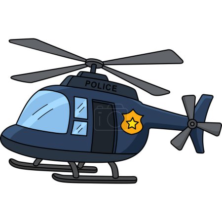 Téléchargez les illustrations : Ce clipart de bande dessinée montre une illustration d'hélicoptère de police. - en licence libre de droit