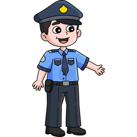 Téléchargez les illustrations : Ce clipart de bande dessinée montre une illustration Happy Policeman. - en licence libre de droit