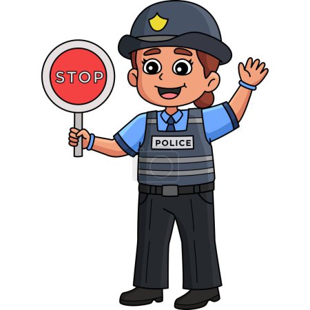 Téléchargez les illustrations : Ce clipart de bande dessinée montre une illustration de policier de la circulation. - en licence libre de droit
