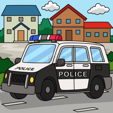 Téléchargez les illustrations : Ce clipart de bande dessinée montre une illustration de voiture de police. - en licence libre de droit