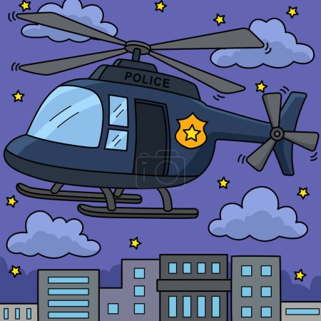 Téléchargez les illustrations : Ce clipart de bande dessinée montre une illustration d'hélicoptère de police. - en licence libre de droit