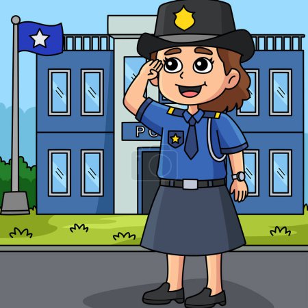Téléchargez les illustrations : Ce clipart de bande dessinée montre une illustration de Policewoman Salute. - en licence libre de droit