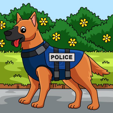 Téléchargez les illustrations : Ce clipart de bande dessinée montre une illustration de chien de police. - en licence libre de droit