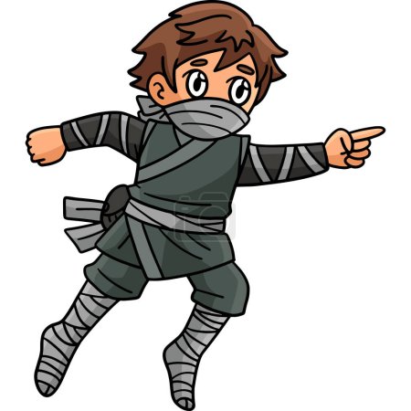Este clipart de dibujos animados muestra una ilustración Ninja. 