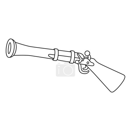 A cute and funny coloring page of a Pirate Flintlock Pistol. Provides hours of coloring fun for children. To color, this page is very easy. Suitable for little kids and toddlers.
