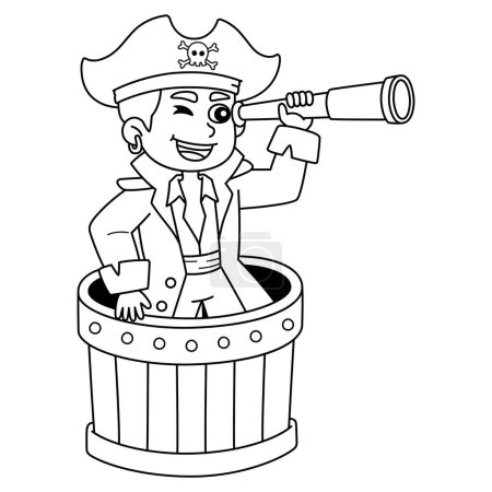 A cute and funny coloring page of a Pirate with a Telescope. Provides hours of coloring fun for children. To color, this page is very easy. Suitable for little kids and toddlers.