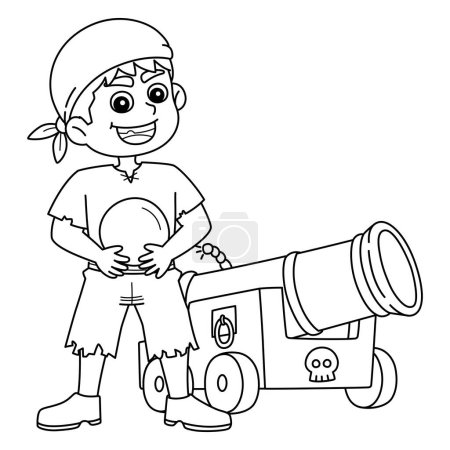 A cute and funny coloring page of a Pirate with Canon. Provides hours of coloring fun for children. To color, this page is very easy. Suitable for little kids and toddlers.