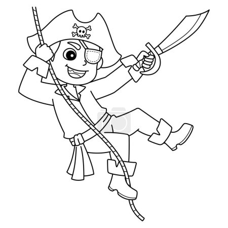 A cute and funny coloring page of a Pirate Swinging. Provides hours of coloring fun for children. To color, this page is very easy. Suitable for little kids and toddlers.