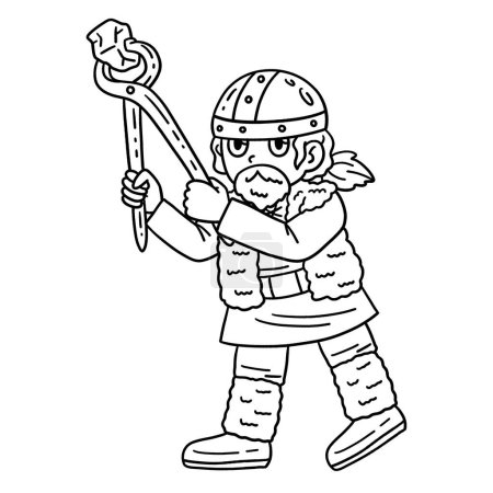 Illustration for A cute and funny coloring page of a Viking Working in the Forge. Provides hours of coloring fun for children. To color, this page is very easy. Suitable for little kids and toddlers. - Royalty Free Image