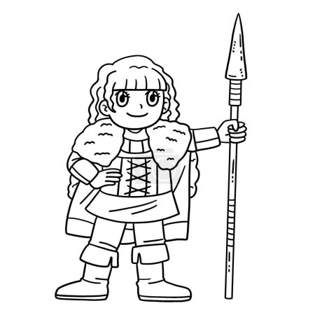Illustration for A cute and funny coloring page of a Viking with Spear. Provides hours of coloring fun for children. To color, this page is very easy. Suitable for little kids and toddlers. - Royalty Free Image