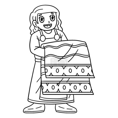Ilustración de Una página para colorear lindo y divertido de un vikingo con tapiz. Proporciona horas de diversión para colorear para los niños. Para colorear, esta página es muy fácil. Apto para niños pequeños y niños pequeños. - Imagen libre de derechos
