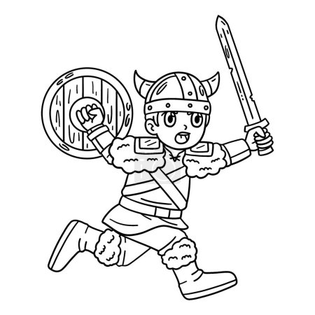 Illustration for A cute and funny coloring page of a Viking Warrior Charging. Provides hours of coloring fun for children. To color, this page is very easy. Suitable for little kids and toddlers. - Royalty Free Image