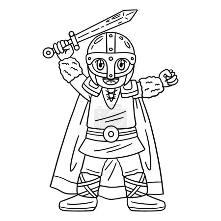 Illustration for A cute and funny coloring page of a Viking Raising Sword. Provides hours of coloring fun for children. To color, this page is very easy. Suitable for little kids and toddlers. - Royalty Free Image
