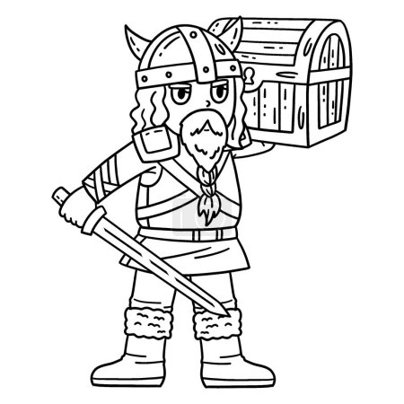 Illustration for A cute and funny coloring page of a Viking with Loot. Provides hours of coloring fun for children. To color, this page is very easy. Suitable for little kids and toddlers. - Royalty Free Image