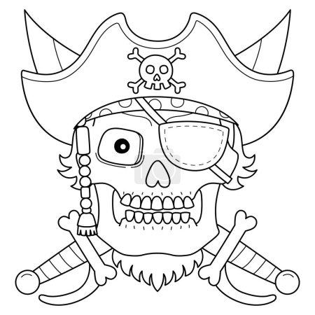 A cute and funny coloring page of a Pirate Skull With a Hat. Provides hours of coloring fun for children. To color, this page is very easy. Suitable for little kids and toddlers.