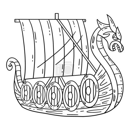 Ilustración de Una página para colorear lindo y divertido de un barco vikingo. Proporciona horas de diversión para colorear para los niños. Para colorear, esta página es muy fácil. Apto para niños pequeños y niños pequeños. - Imagen libre de derechos