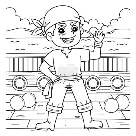 Illustration for A cute and funny coloring page of a Pirate Crew. Provides hours of coloring fun for children. To color, this page is very easy. Suitable for little kids and toddlers. - Royalty Free Image