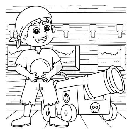 A cute and funny coloring page of a Pirate with Canon. Provides hours of coloring fun for children. To color, this page is very easy. Suitable for little kids and toddlers.