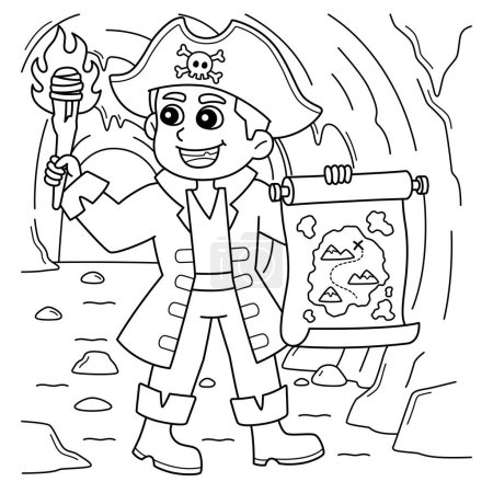 A cute and funny coloring page of a Pirate with a Treasure Map. Provides hours of coloring fun for children. To color, this page is very easy. Suitable for little kids and toddlers.