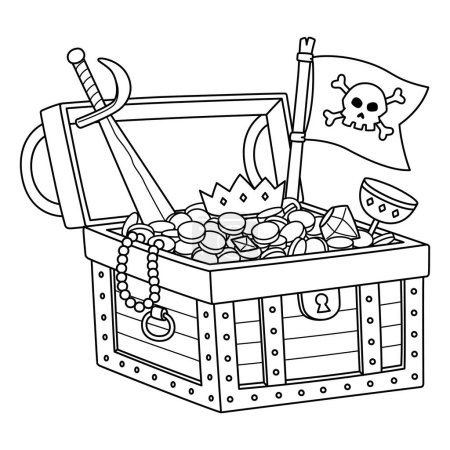 Illustration for A cute and funny coloring page of a Pirate Treasure. Provides hours of coloring fun for children. To color, this page is very easy. Suitable for little kids and toddlers. - Royalty Free Image