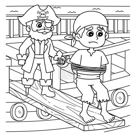A cute and funny coloring page of a Pirate Walking the Plank. Provides hours of coloring fun for children. To color, this page is very easy. Suitable for little kids and toddlers.