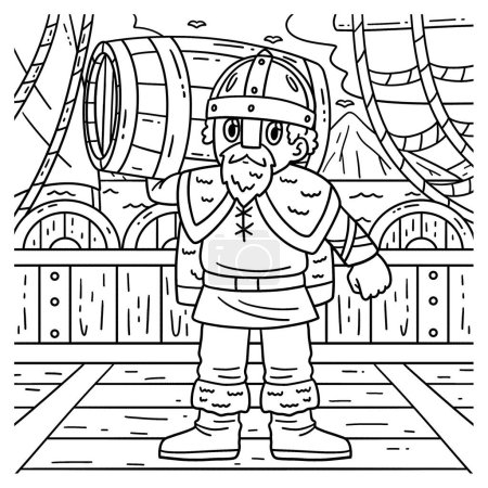 Illustration for A cute and funny coloring page of a Viking Carrying a Barrel. Provides hours of coloring fun for children. To color, this page is very easy. Suitable for little kids and toddlers. - Royalty Free Image