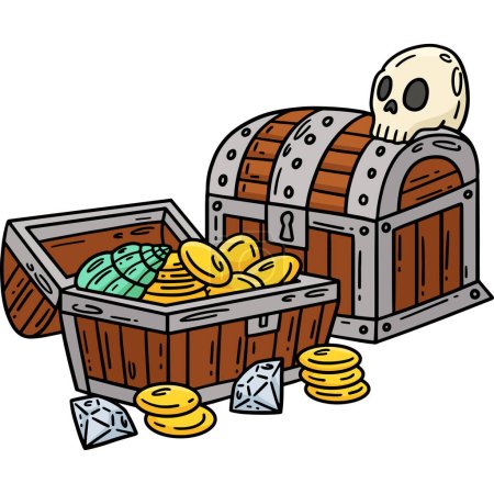 Ce clipart de dessin animé montre une illustration de coffres de pirates.