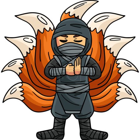 Dieser Cartoon-Clip zeigt einen Ninja mit Nine Tails Illustration. 