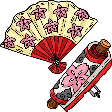This cartoon clipart shows a Ninja Scroll and Fan illustration. 
