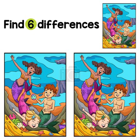 Find or spot the differences on this Mermaid and a Merman Playing Kids activity page. A funny and educational puzzle-matching game for children.