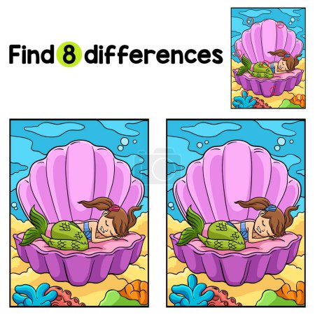 Find or spot the differences on this Sleeping Mermaid in a Clam Shell kids activity page. A funny and educational puzzle-matching game for children.
