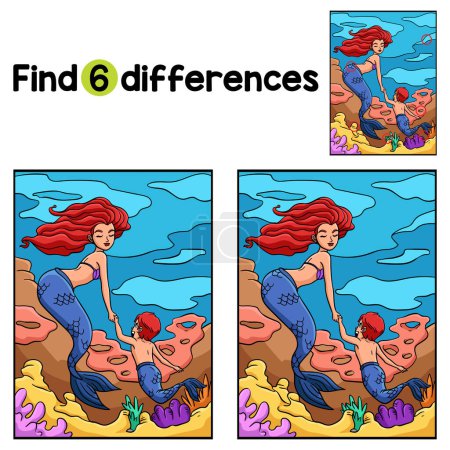 Find or spot the differences on this Mermaid and a Young Merman kids activity page. A funny and educational puzzle-matching game for children.