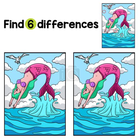 Find or spot the differences on this Mermaid Backflip Kids activity page. A funny and educational puzzle-matching game for children.