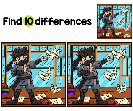 Find or spot the differences on this Ninja with an Origami Kids activity page. A funny and educational puzzle-matching game for children.