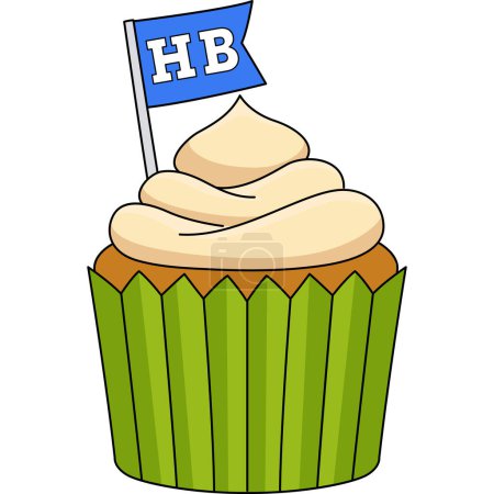 This cartoon clipart shows a Happy Birthday Cupcake illustration.