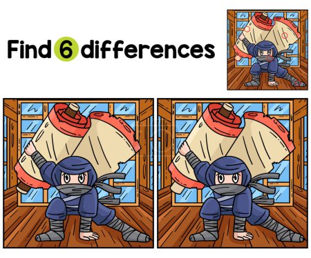 Find or spot the differences on this Ninja with Jutsu Scroll kids activity page. A funny and educational puzzle-matching game for children.