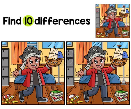 Find or spot the differences on this Child with Pirate Hat and Model Ship kids activity page. A funny and educational puzzle-matching game for children.