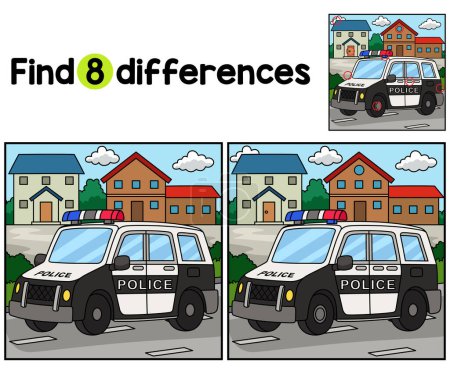 Téléchargez les illustrations : Trouvez ou repérez les différences sur cette page d'activité Police Car Kids. Un jeu de puzzle amusant et éducatif pour les enfants. - en licence libre de droit