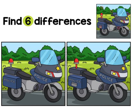 Finden oder finden Sie die Unterschiede auf dieser Police Motorcycle Kids Aktivitätsseite. Ein lustiges und lehrreiches Puzzlespiel für Kinder. 