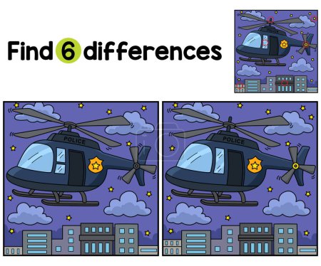 Finden oder finden Sie die Unterschiede auf dieser Aktivitätsseite für Polizeihubschrauber-Kinder. Ein lustiges und lehrreiches Puzzlespiel für Kinder. 